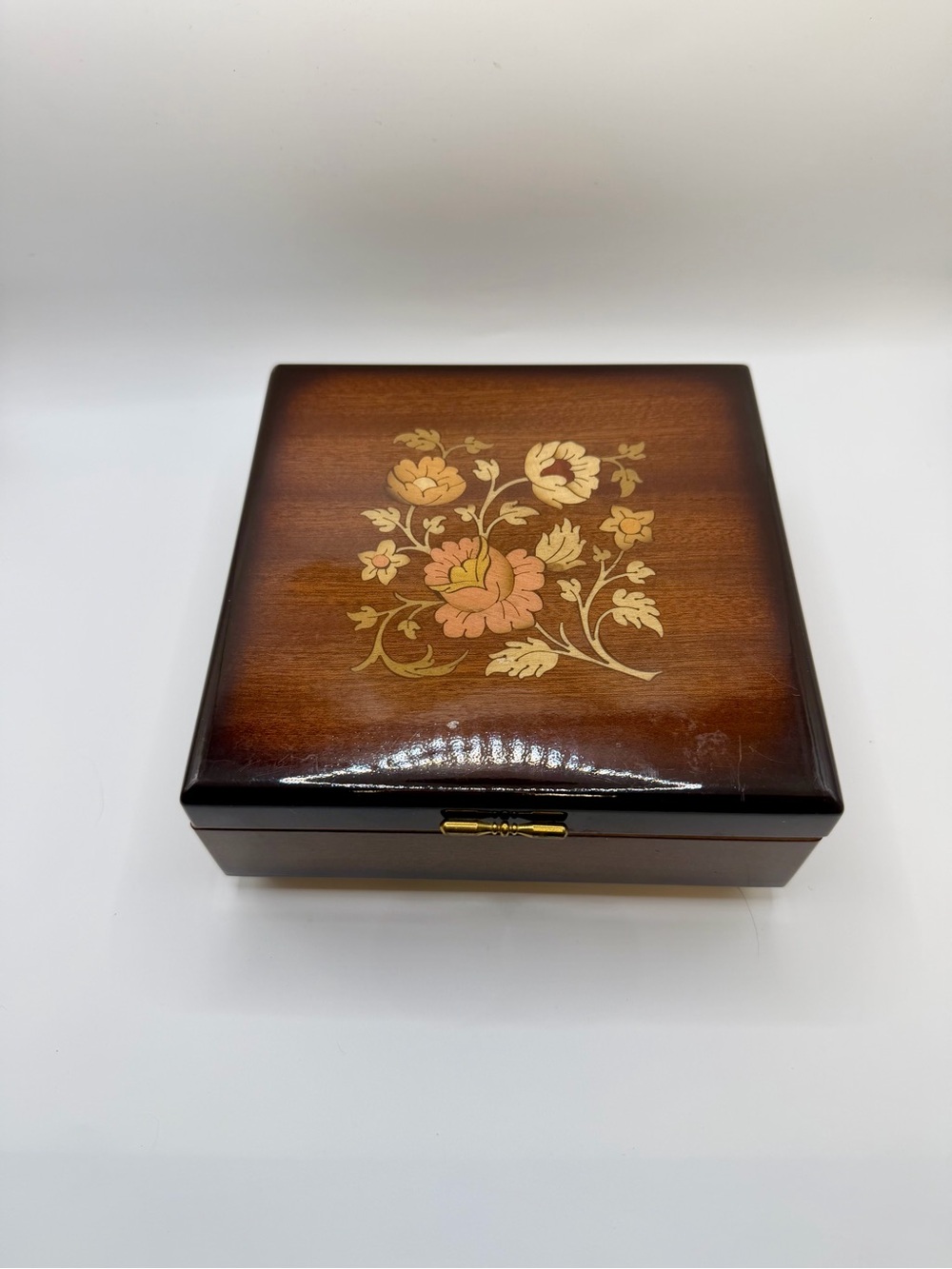 Vintage Italian Inlaid Wood Jewelry Box Floral Marquetry (For Repair / As-Is)